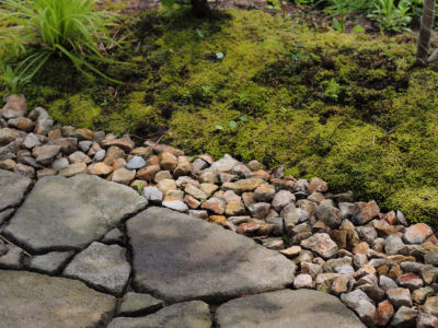 朝日を受けた目地の陰影  朝日を受けた目地の陰影 |秋田市の造園、庭づくり